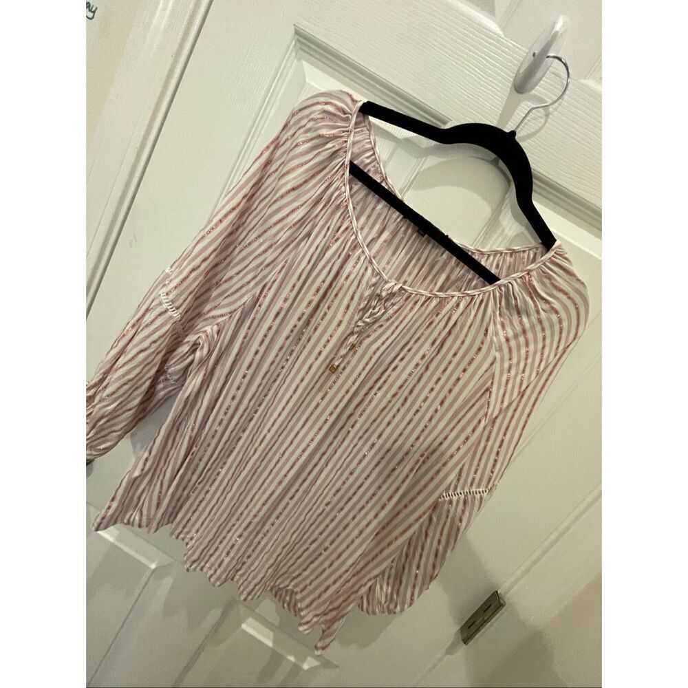 Adrienne Vittadini women’s blouse pink white shiny striped 3X
